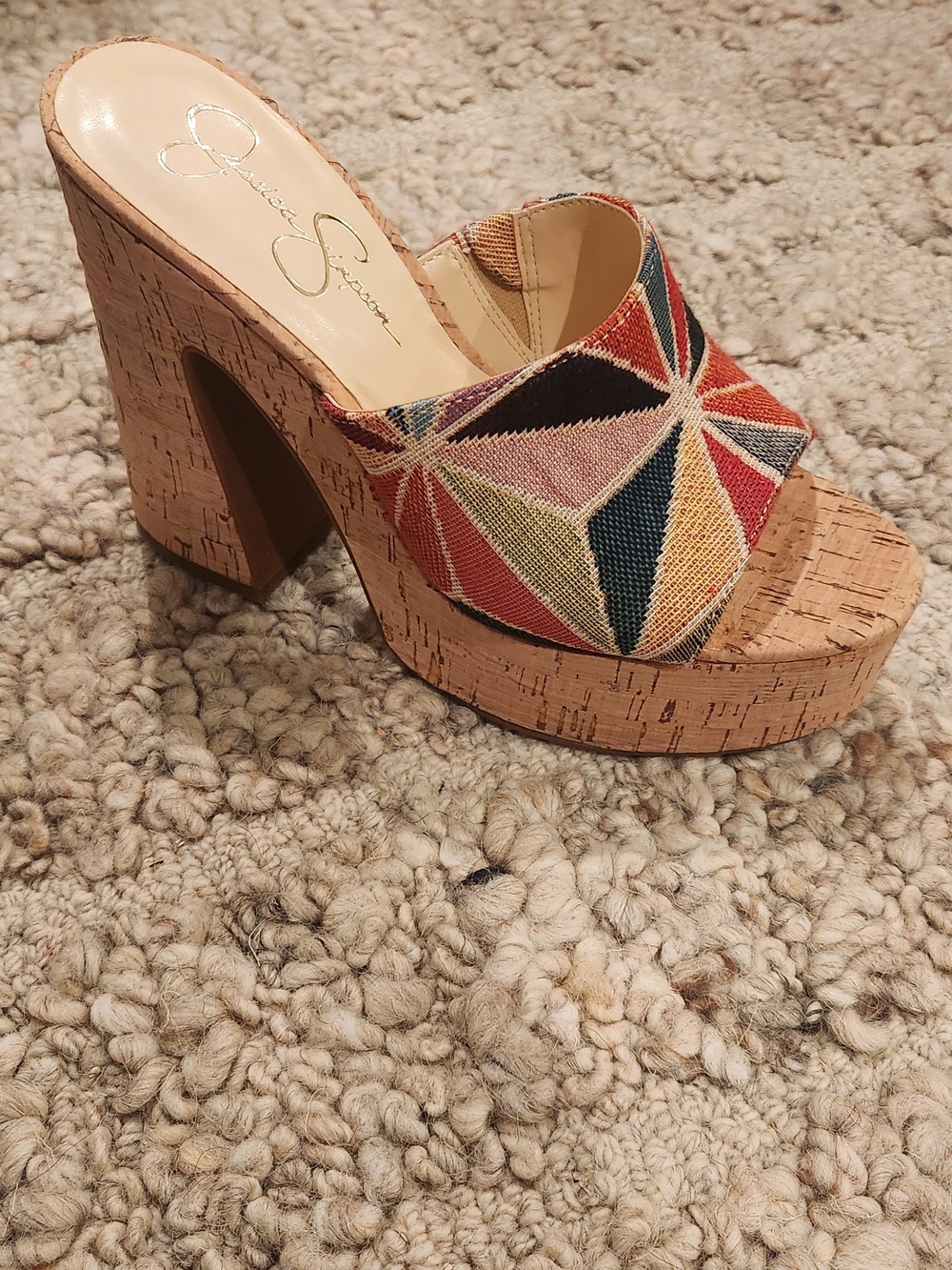Jessica Simpson Multicolor Geometric Cork Platform Mule